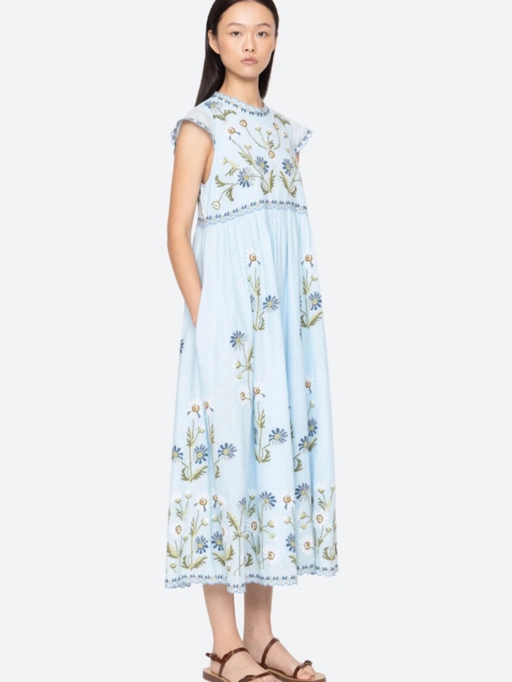 Audra Embroidery Midi Dress ~ Blue - Picture 4 of 7